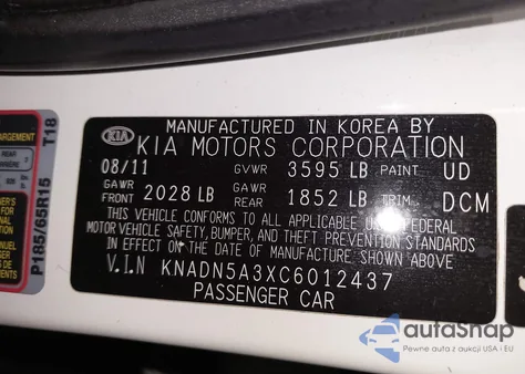 2012 Kia Rio5 Ex from USA, damaged, VIN KNADN5A3XC6012437